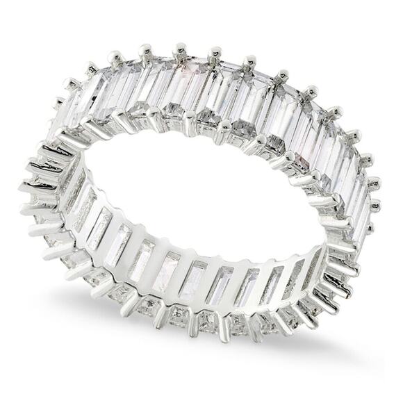 Silver Plated Ring (Size 7) Baguette CZ Chic Women's Trendy Fashion Stunning NWT - Picture 1 of 9